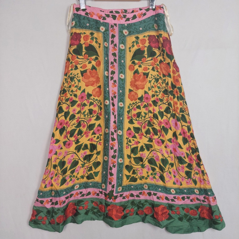 Farm Rio Floral Tapestry Maxi Skirt Yellow Green Pink Multi M SN 319864